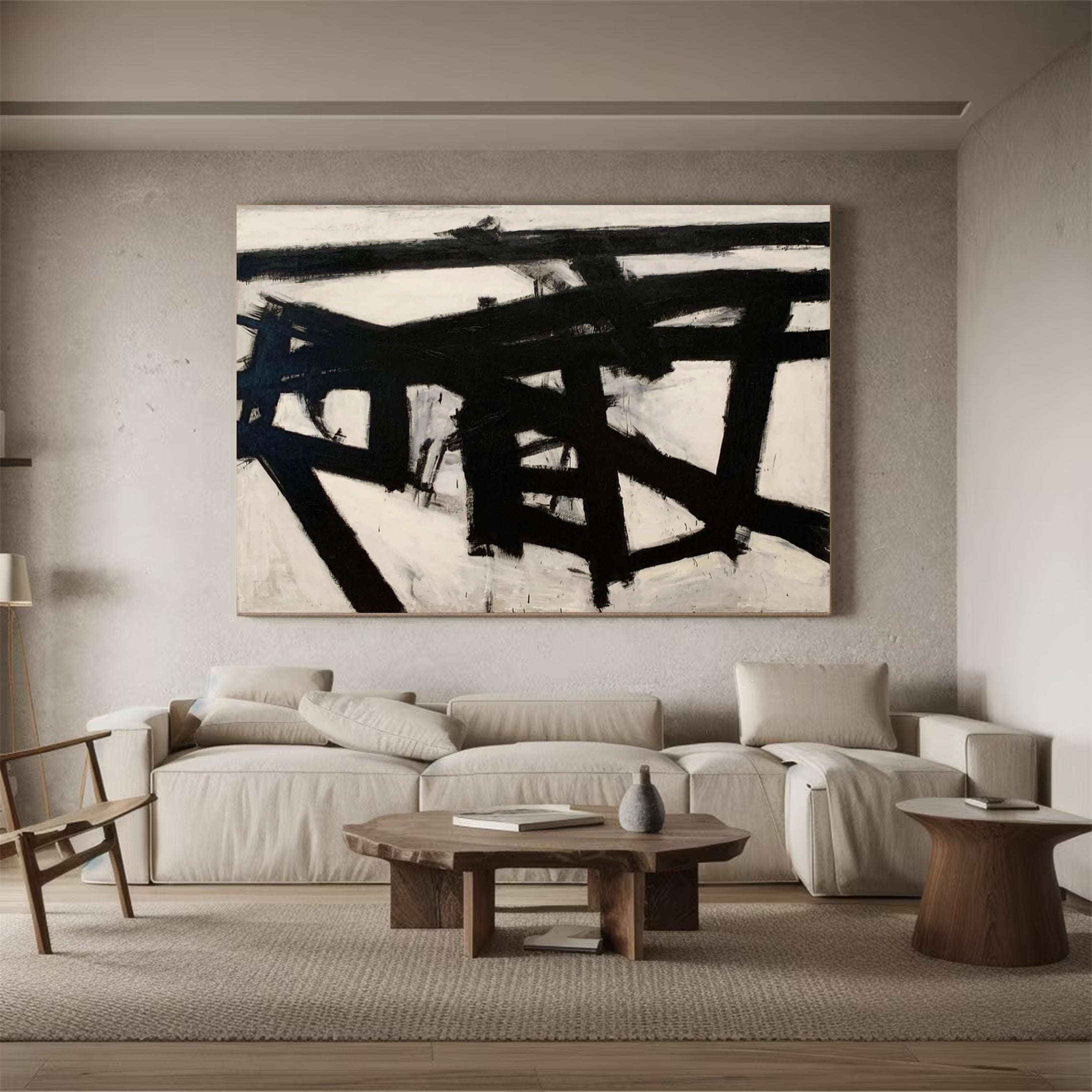 Monochrome Abstract Canvas Minimalist Wall Art #MM034