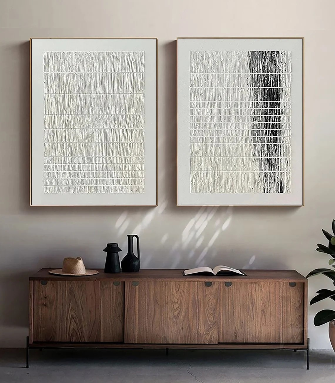 Textured Minimalist Art Set, Abstract Black & White Paintings