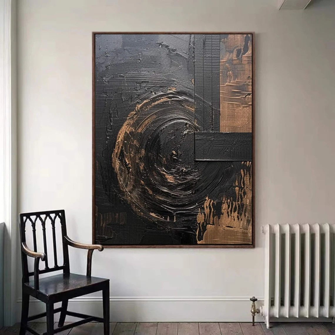 Black ＆ Brown Dynamic Brushstrokes Textured Abstract Wall Art #MM240