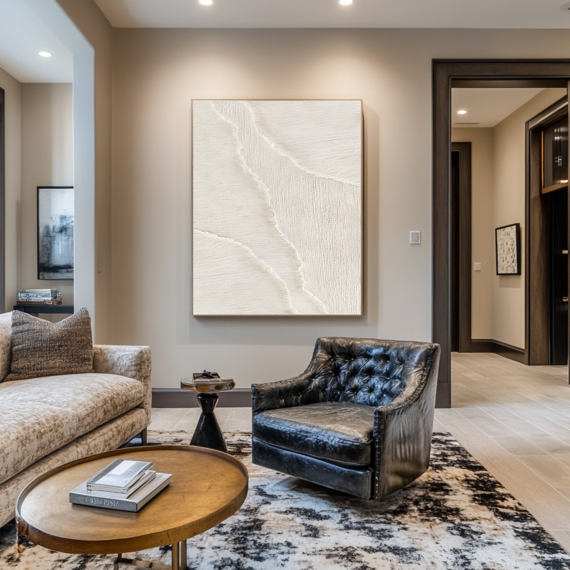 Large Beige Ripple Painting - Minimalist Entryway Art #AG 071