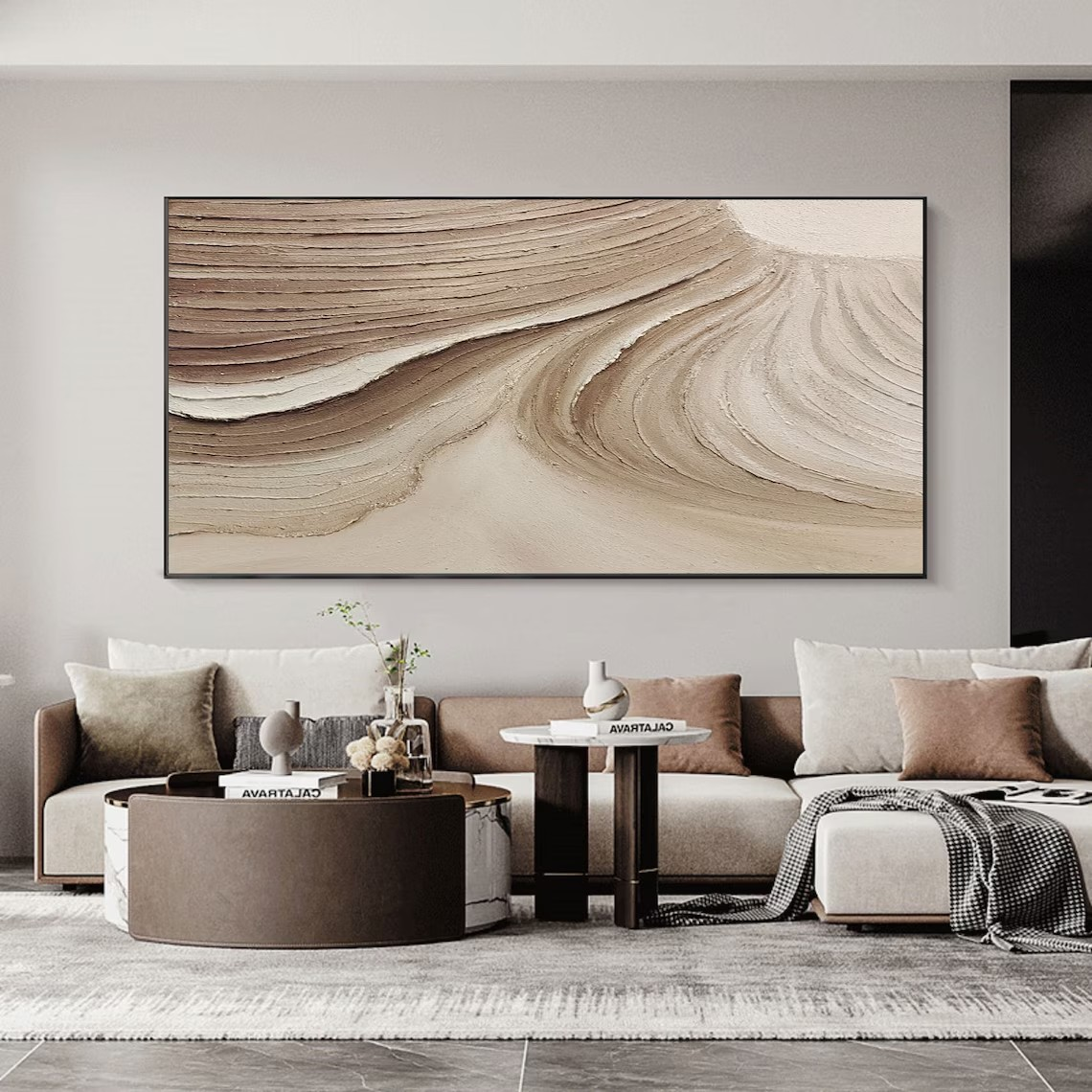 Sculptural Beige Wave Abstract Textured Minimalist Wall Art  #MM243