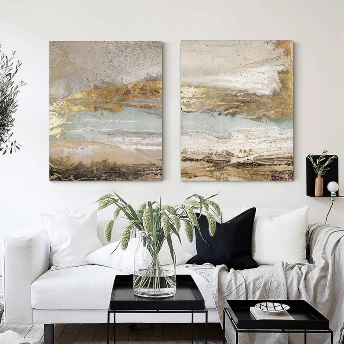 Metallic Gold Abstract Landscape Set of 2 #OP068