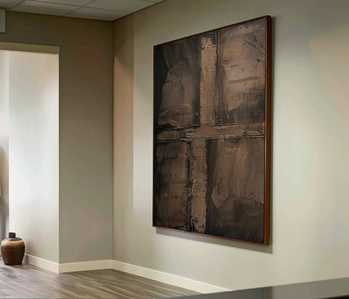 Natural Elegance Wabi Sabi Textured Brown Abstract Wall Art #MM228