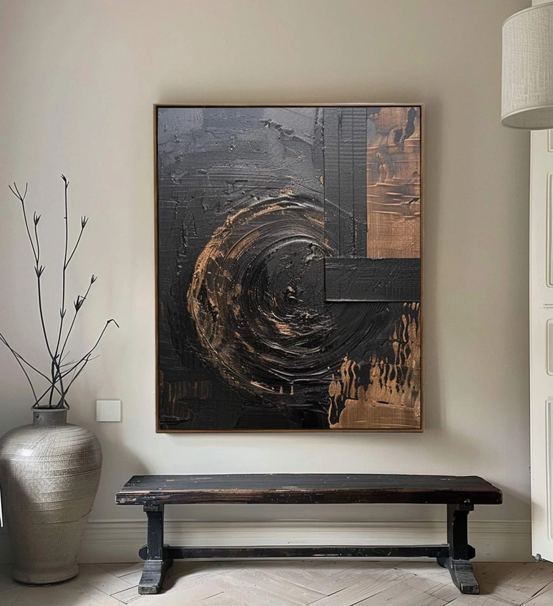 Black ＆ Brown Dynamic Brushstrokes Textured Abstract Wall Art #MM240