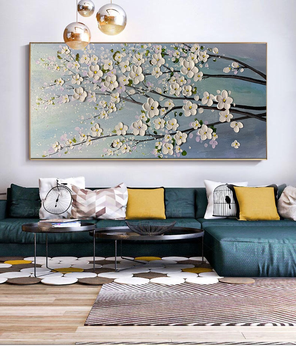 Textured White Blossom Tree Painting, Floral Modern Art, 3D Effect Canvas#MM391