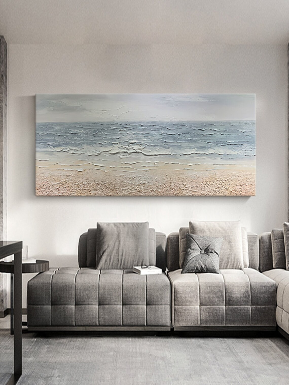 Textured Seascape Oil Painting, Minimalist Beach Art