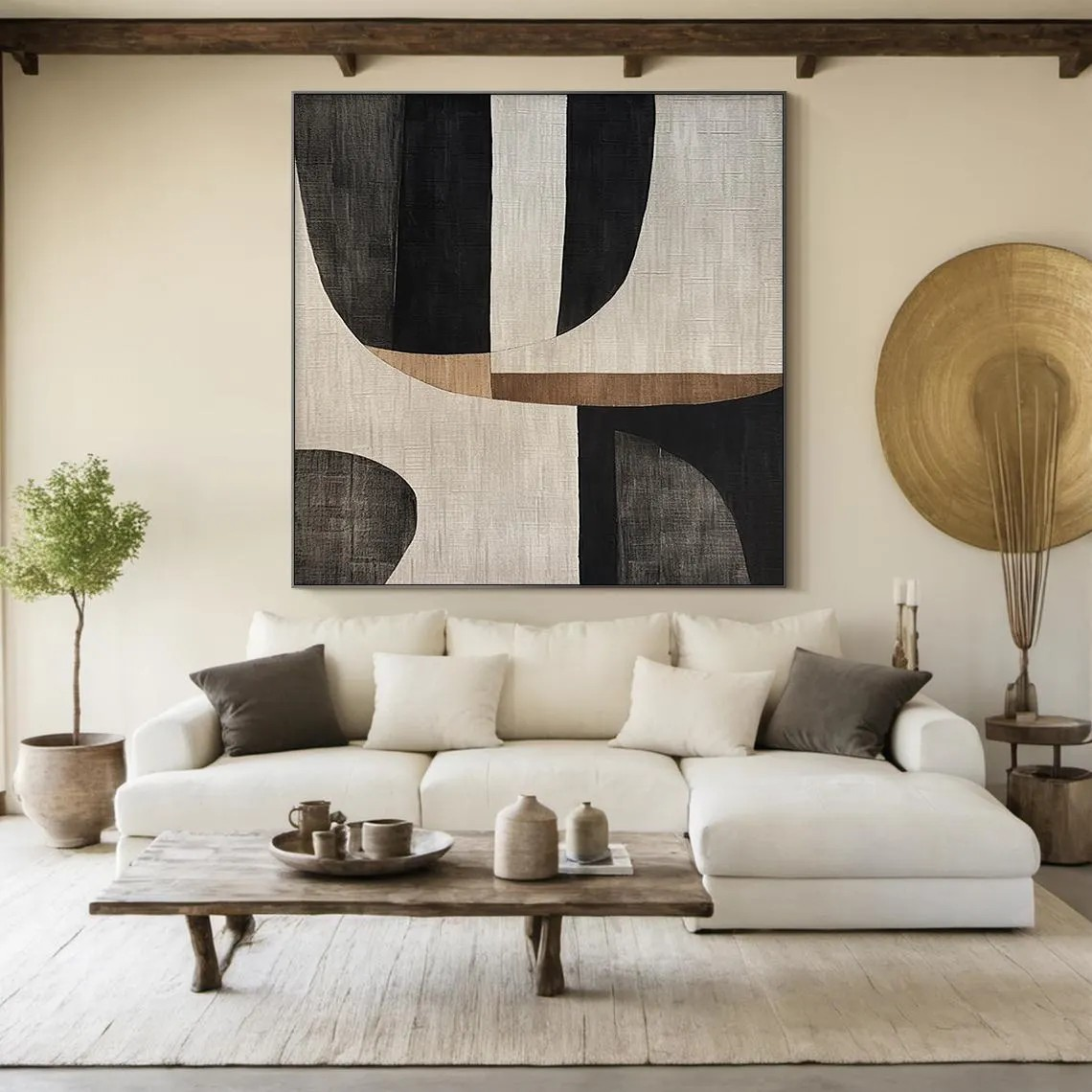 Black, White & Tan Geometric Abstract Modern Wall Art #MM225