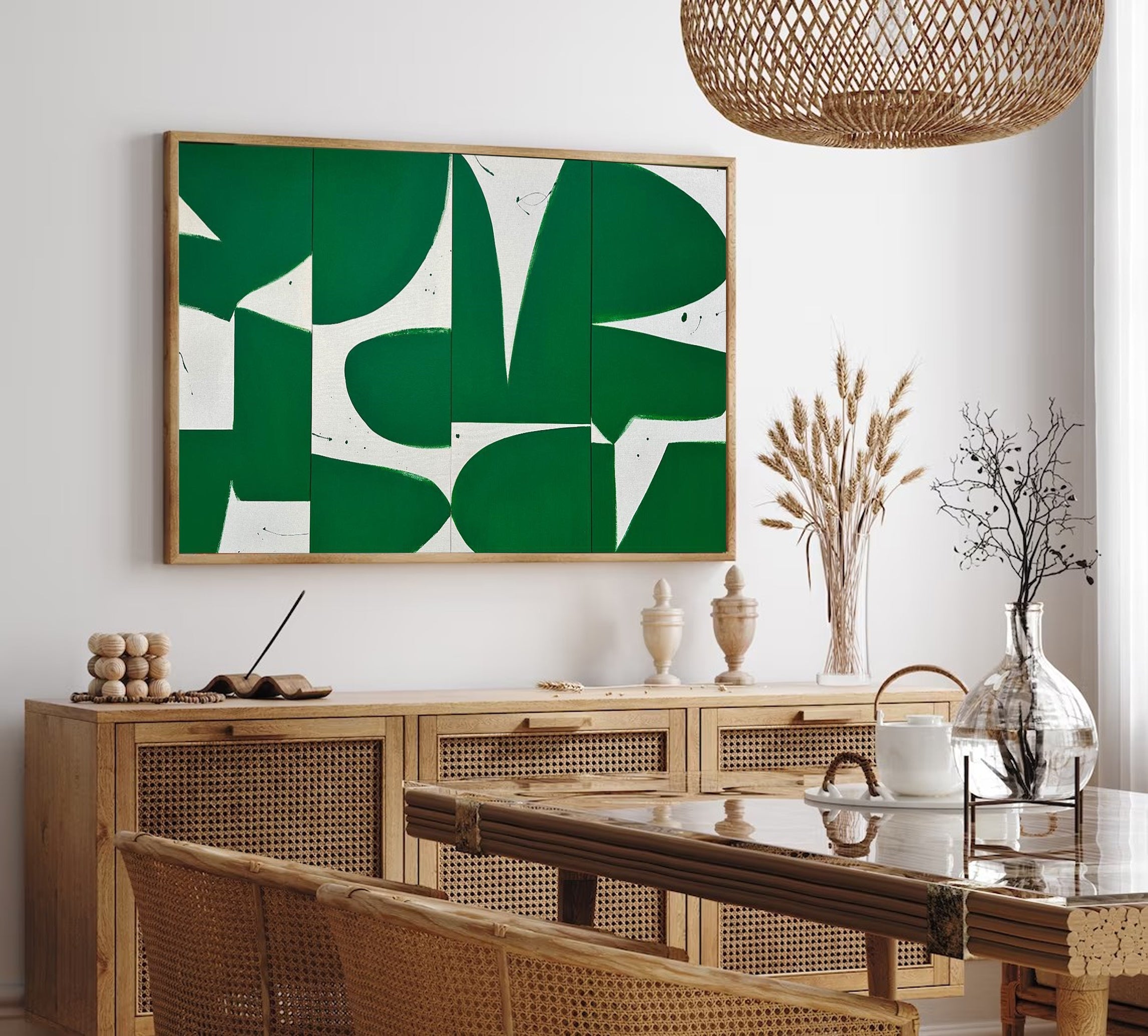 Green & White Geometric Abstract Art for Home or Office #MM048