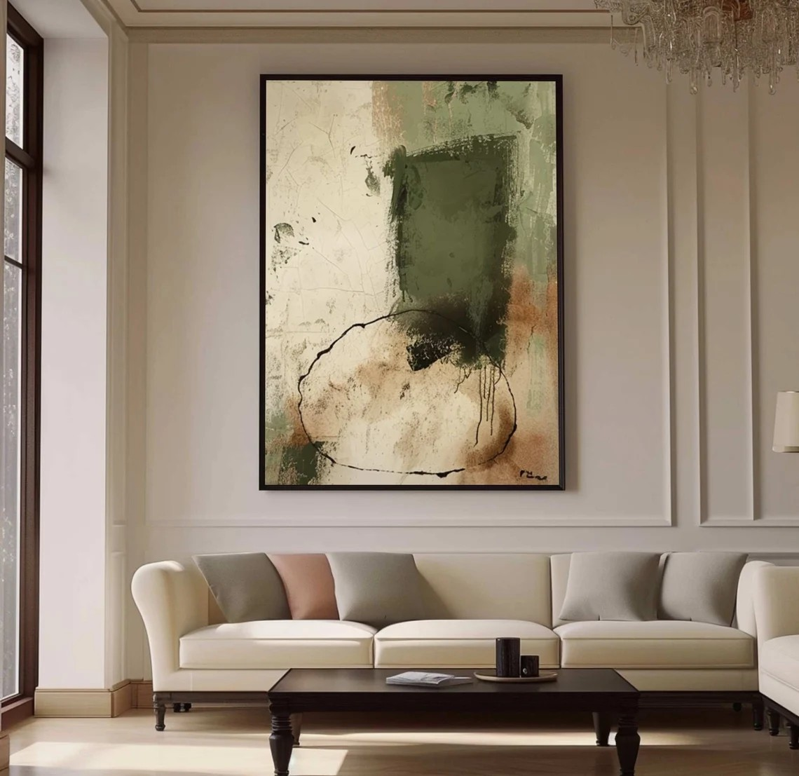 Textured Beige and Green Abstract Modern Minimalist Wall Decor #MM219