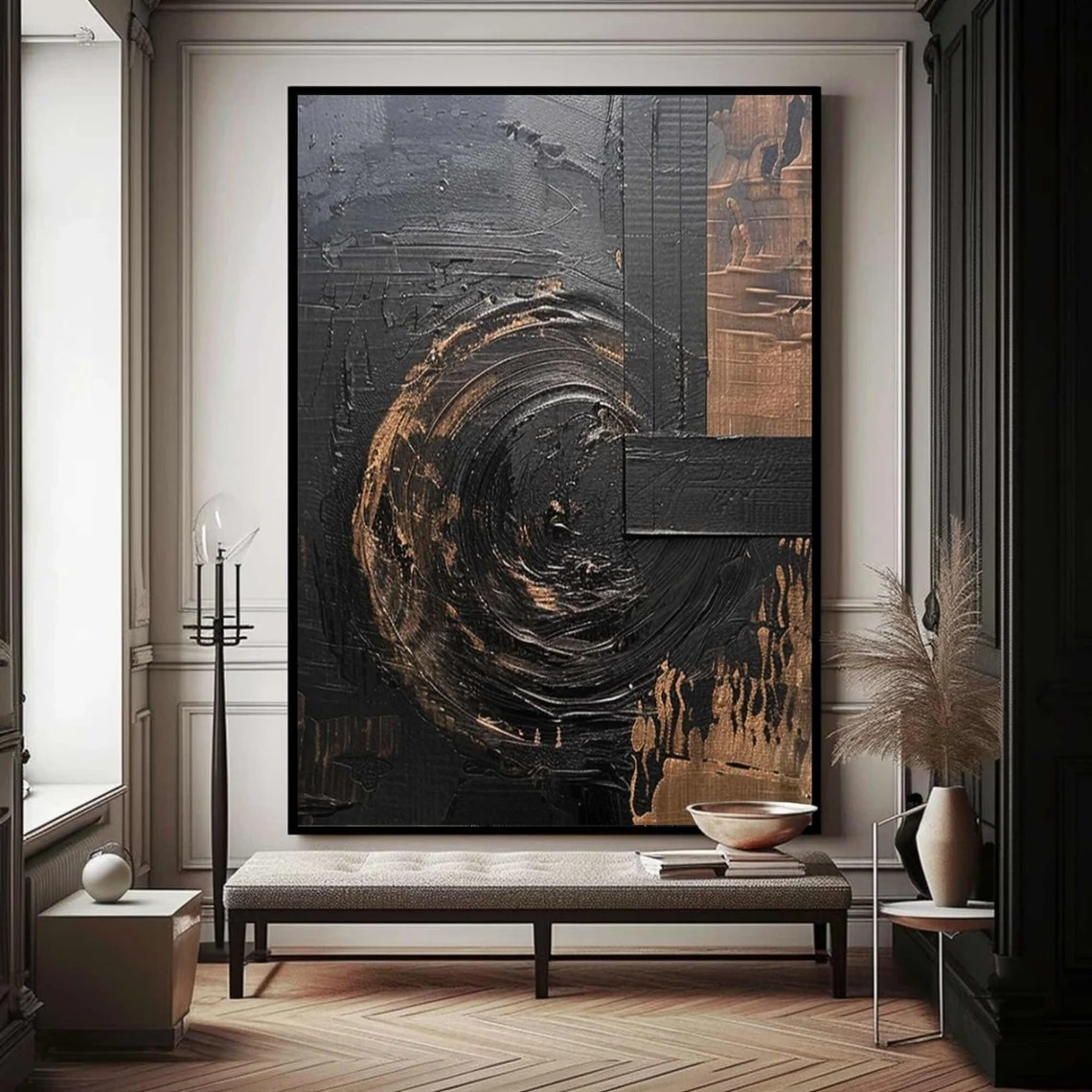 Black ＆ Brown Dynamic Brushstrokes Textured Abstract Wall Art #MM240