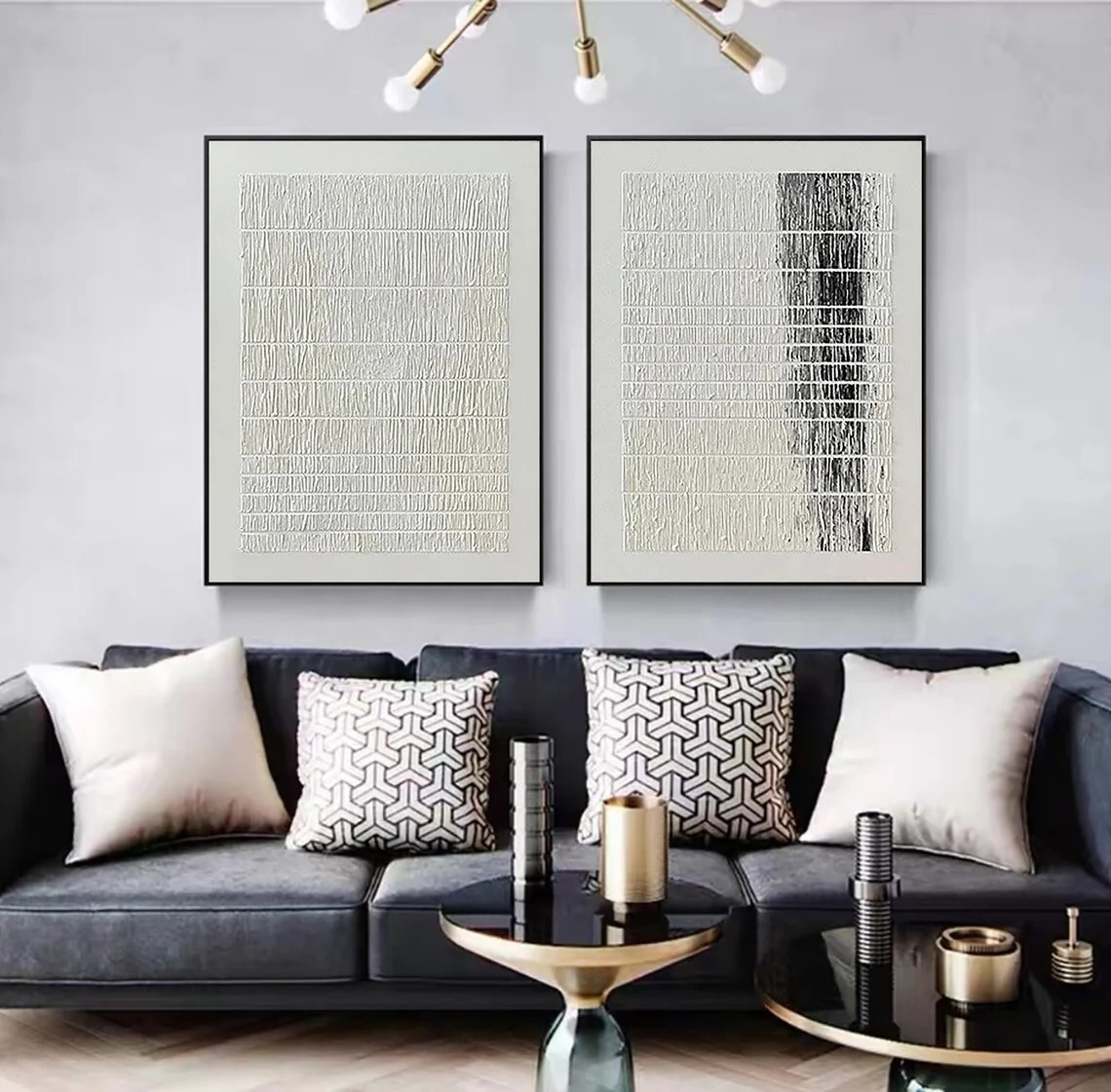 Textured Minimalist Art Set, Abstract Black & White Paintings, Modern Wall Decor#MM381