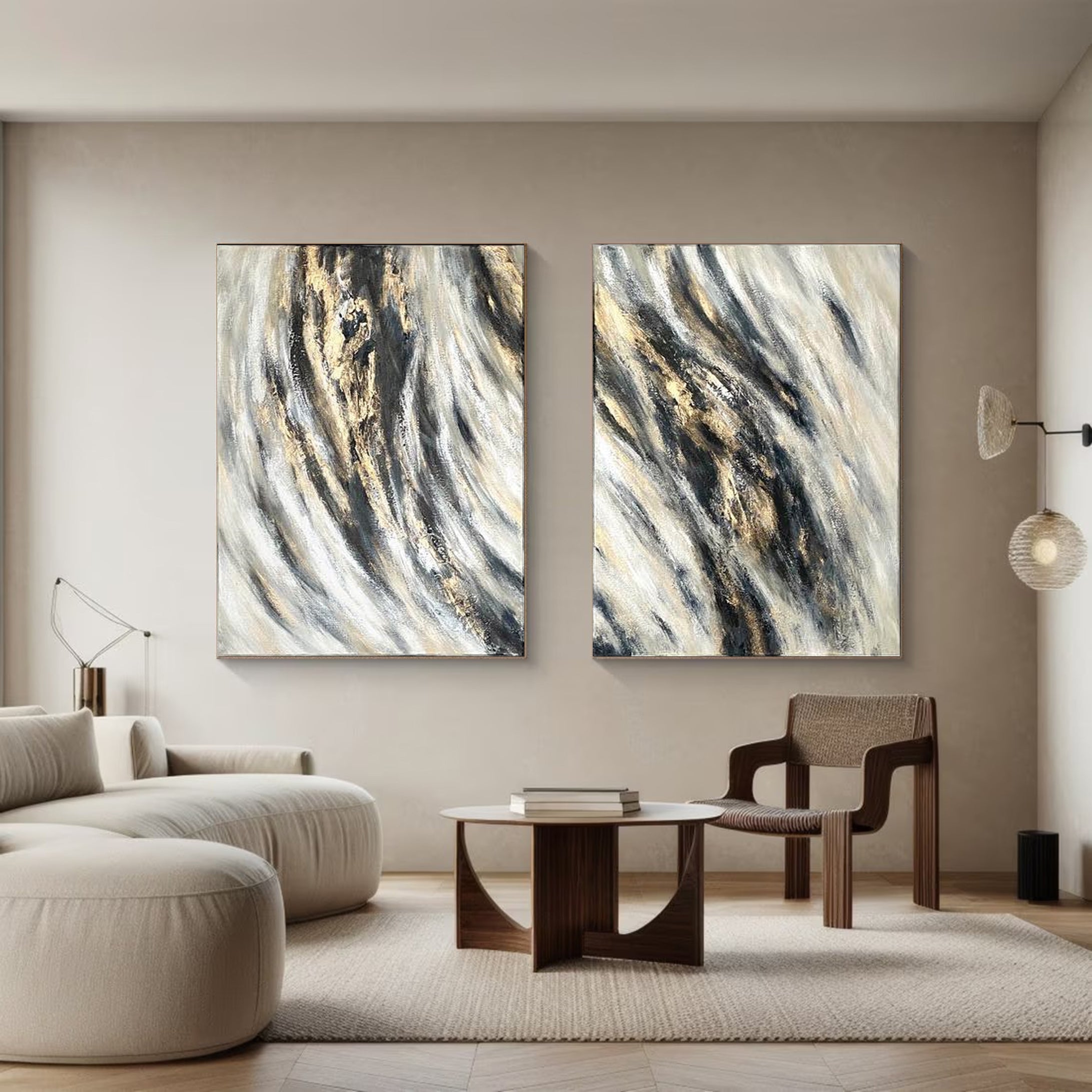 Modern Wall Art Set in Black and Grey Set Of 2 #ABS002