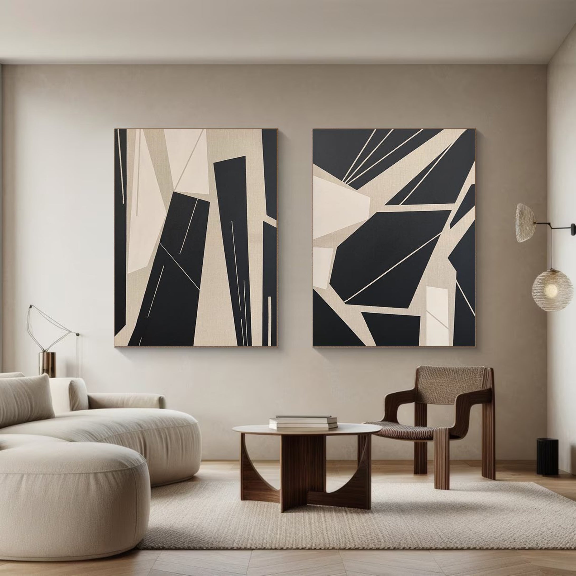 Contemporary Black & Beige Geometric Wall Art