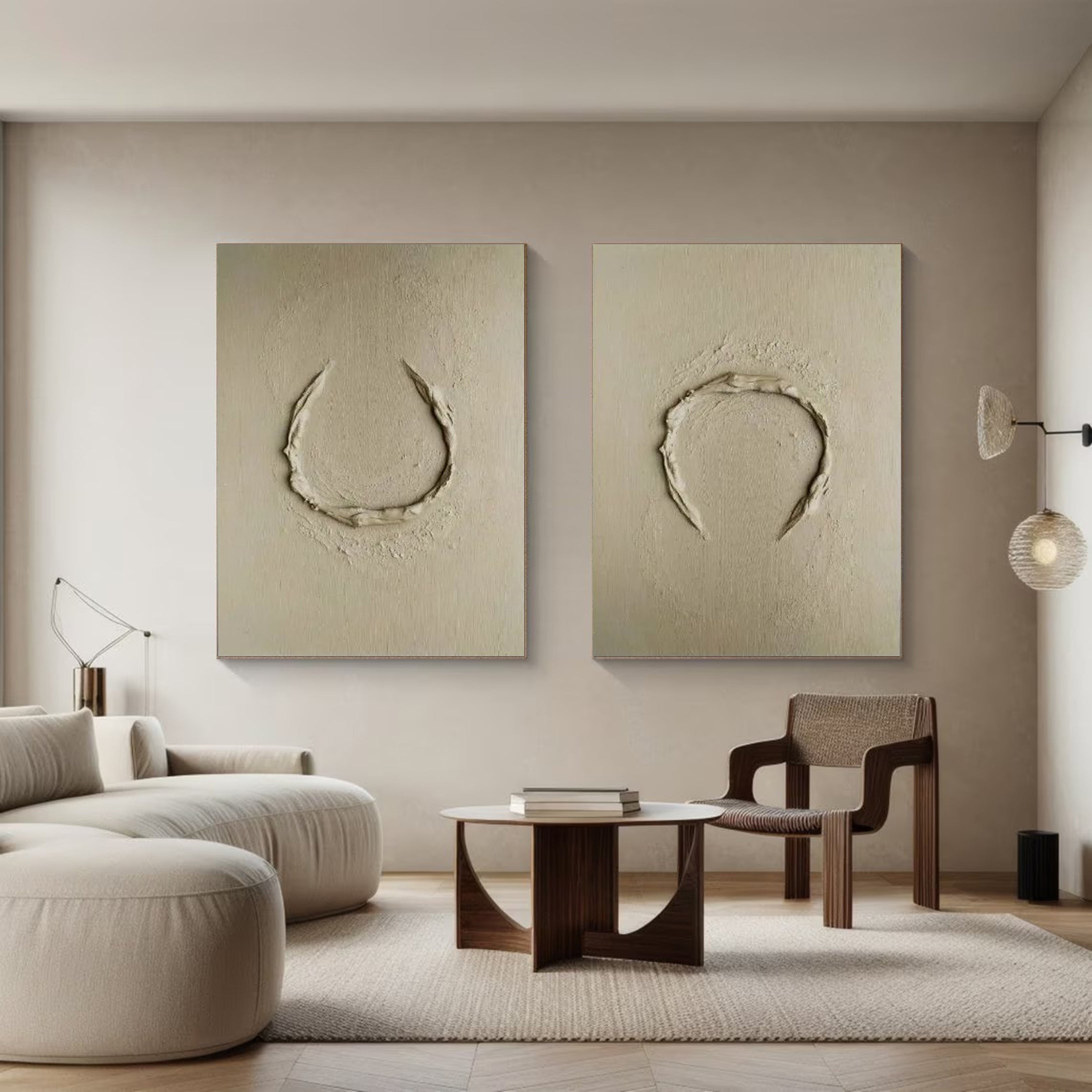 Beige Abstract Artwork Neutral Tone Textured Wall Art #MMS037