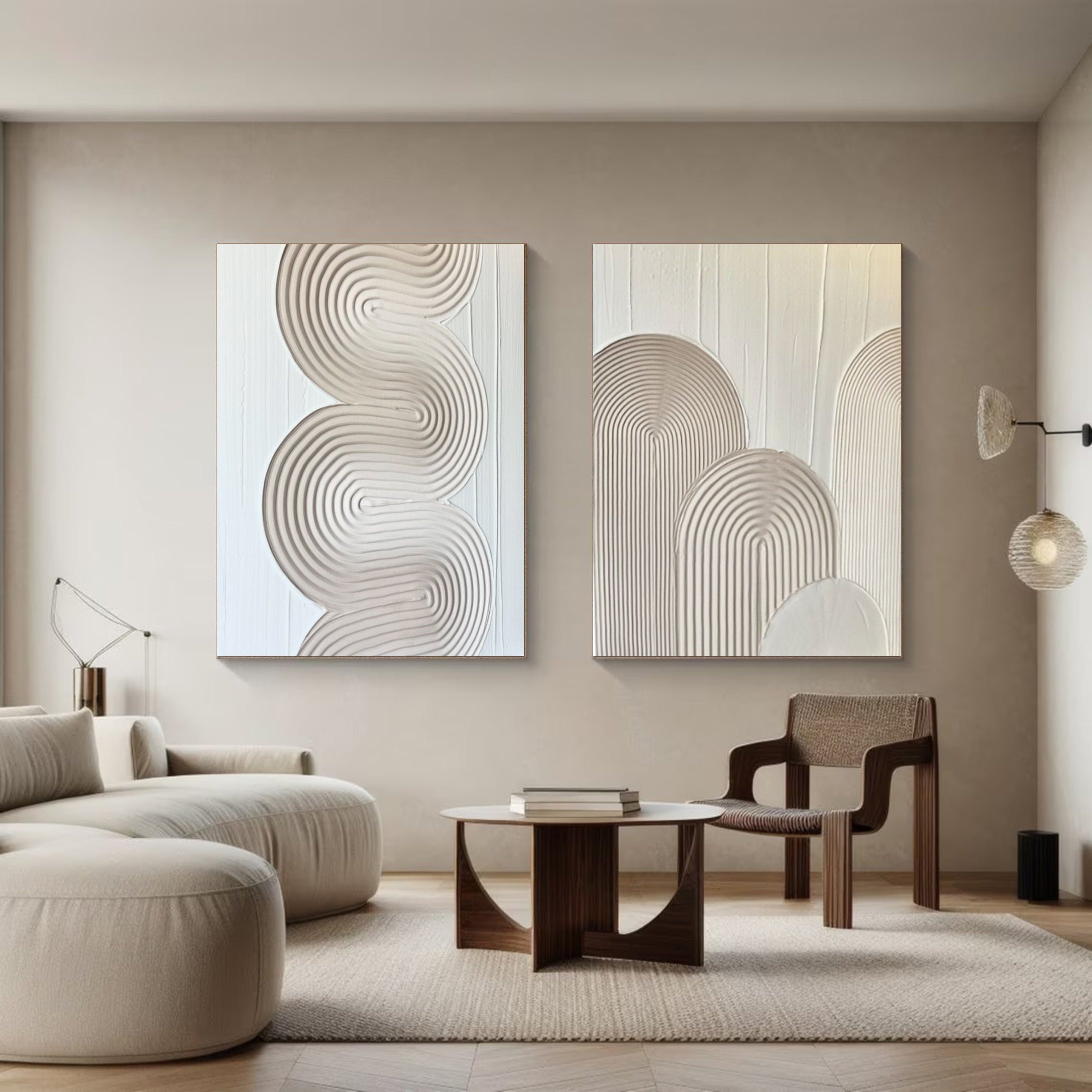 Minimalist Textured Wall Art Neutral Tones Geometric Canvas Set #MMS024