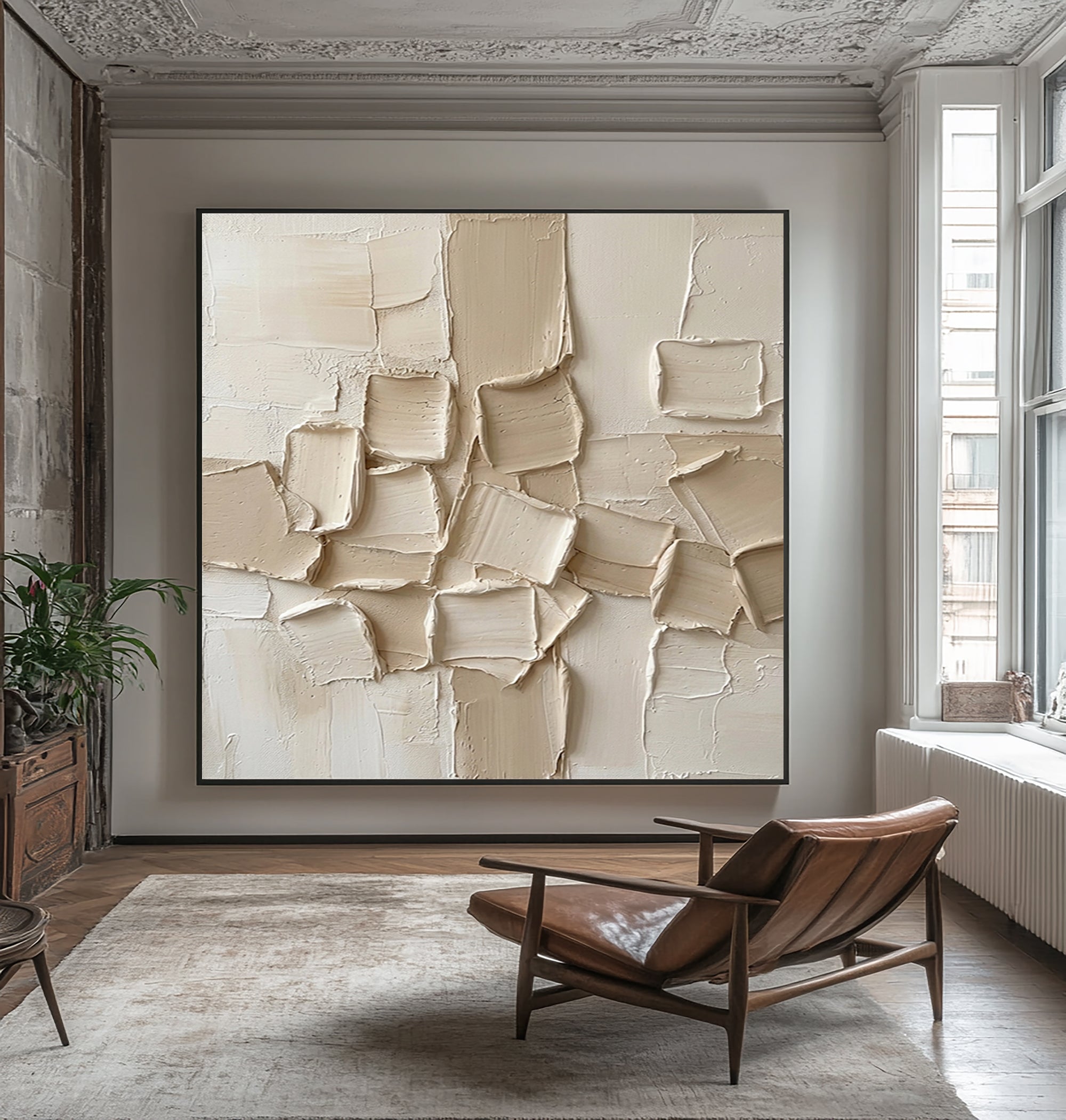 Large Contemporary Textured Abstract Canvas Painting Neutral Wall Art