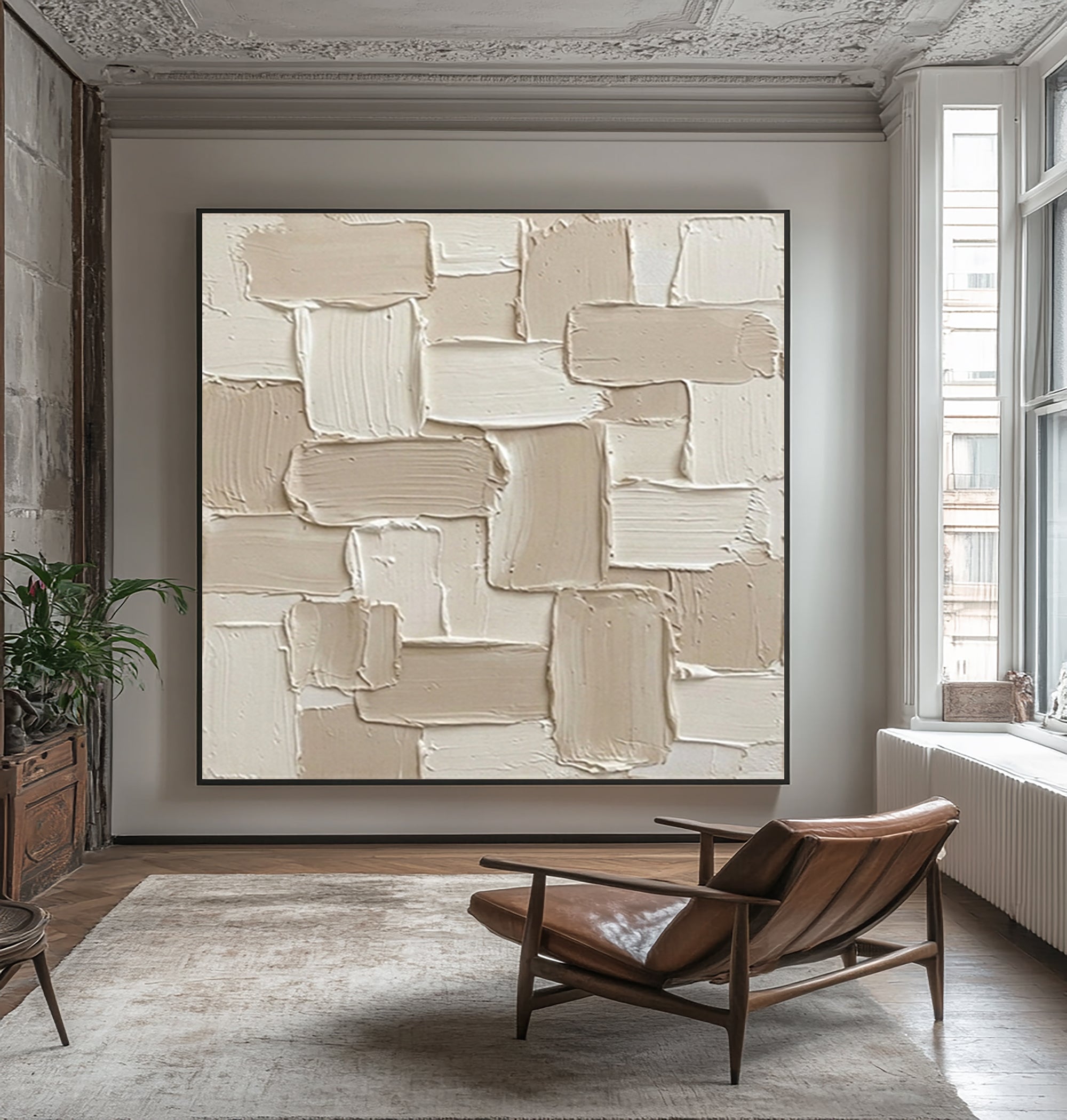 Large Abstract Textured Canvas Art Neutral Modern Wall Decor