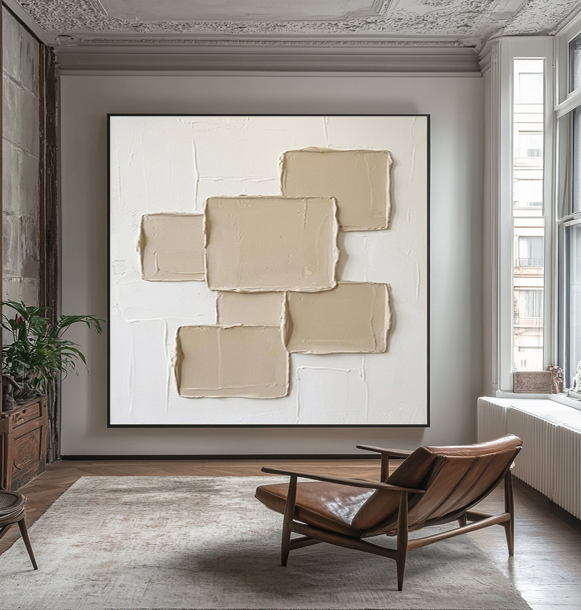 Large Contemporary Geometric Texture Art Hand Painted Canvas
