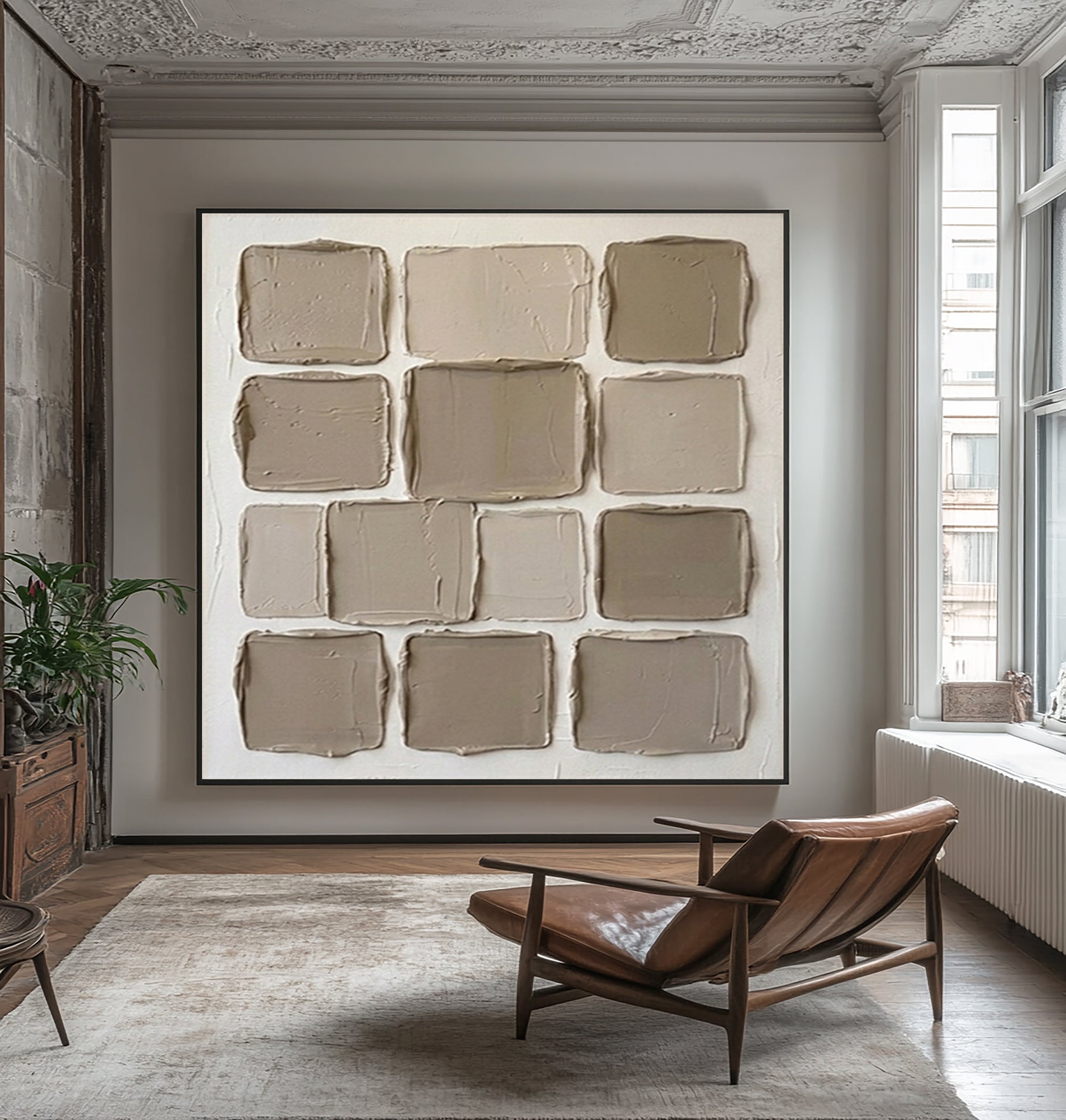 Large Neutral Abstract Canvas Wall Art Hand Painted Textured Decor
