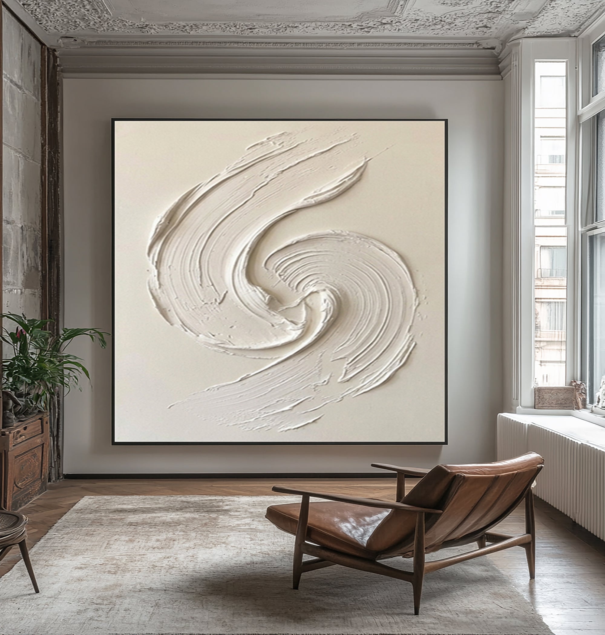 Large Minimalist Textured Wall Art Hand Painted Ivory Abstract Canvas