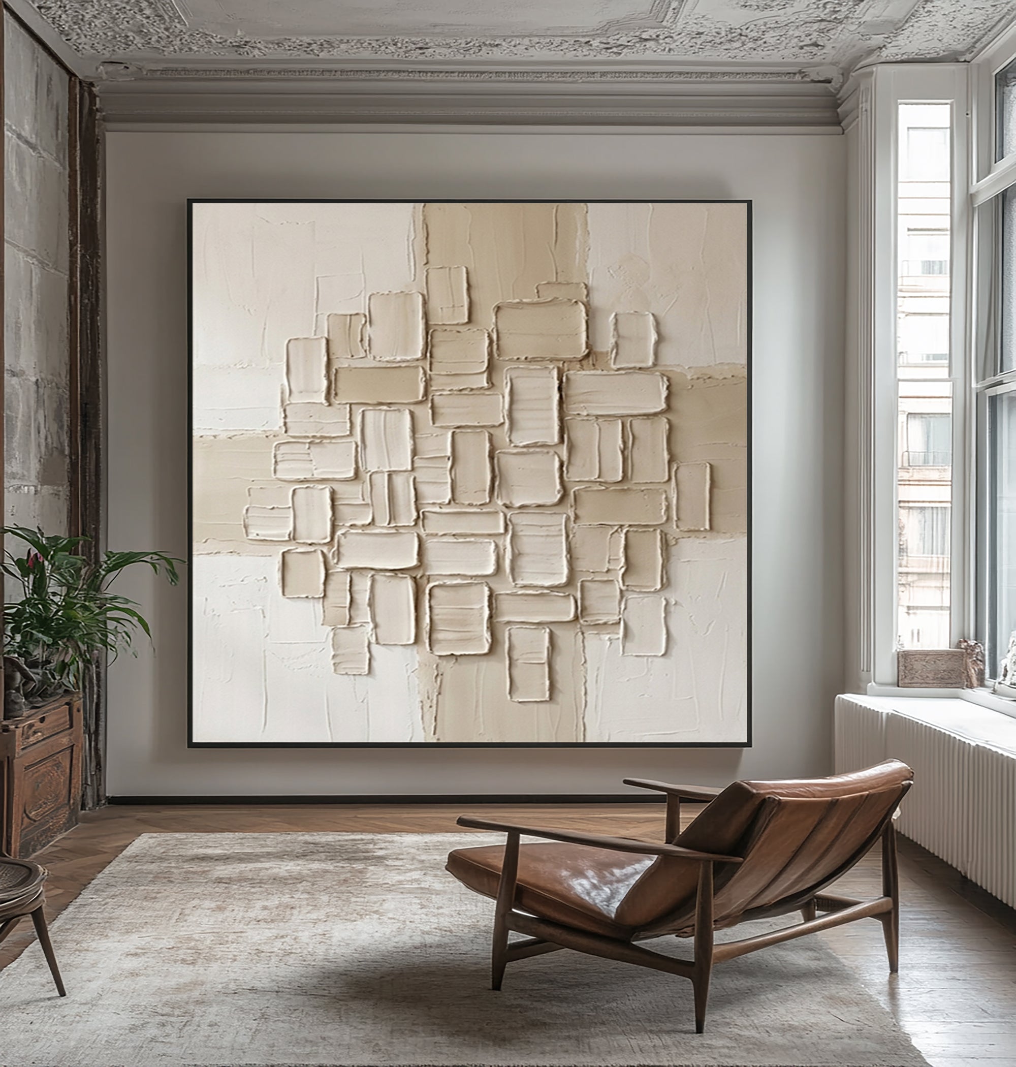 Large Geometric Textured Canvas Art Contemporary Neutral Wall Decor