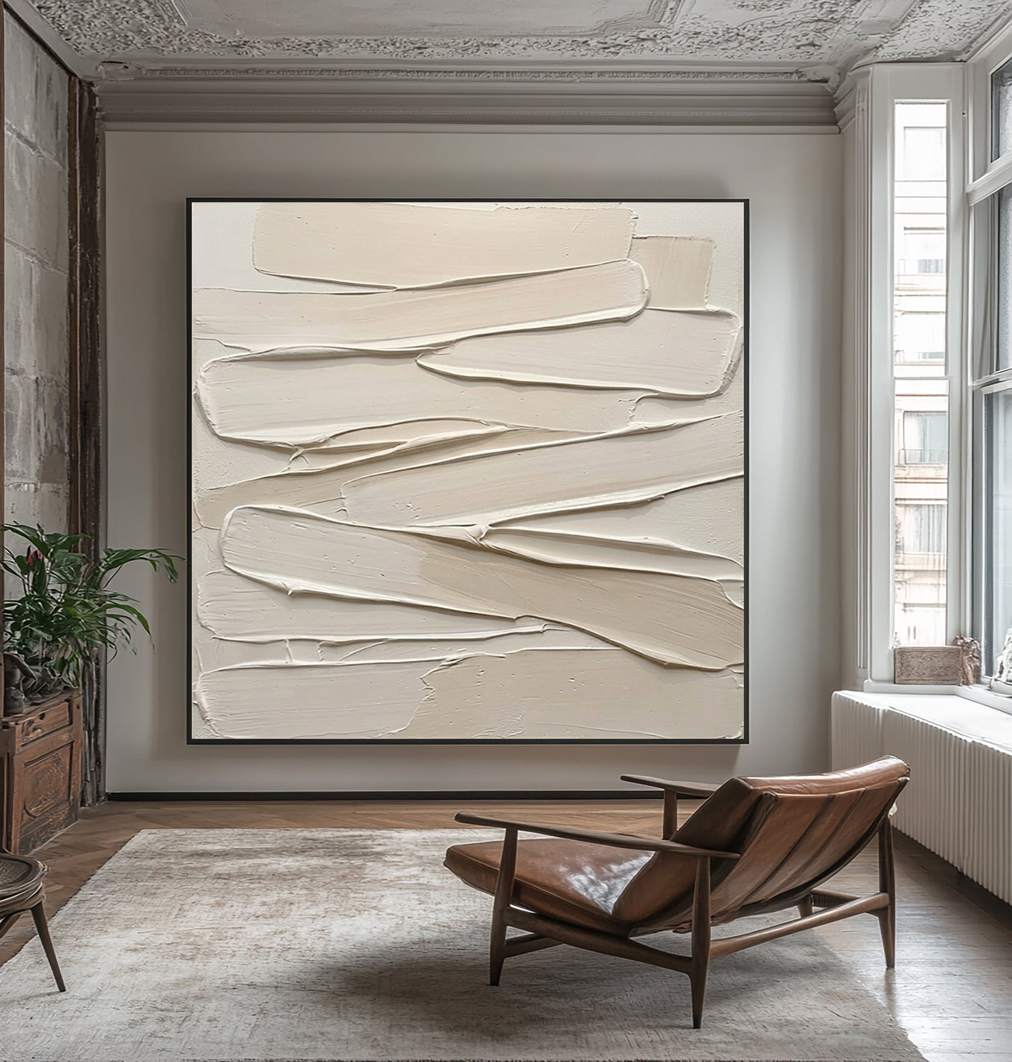 Large Sculptural Ribbon Texture Wall Art Hand Painted Canvas