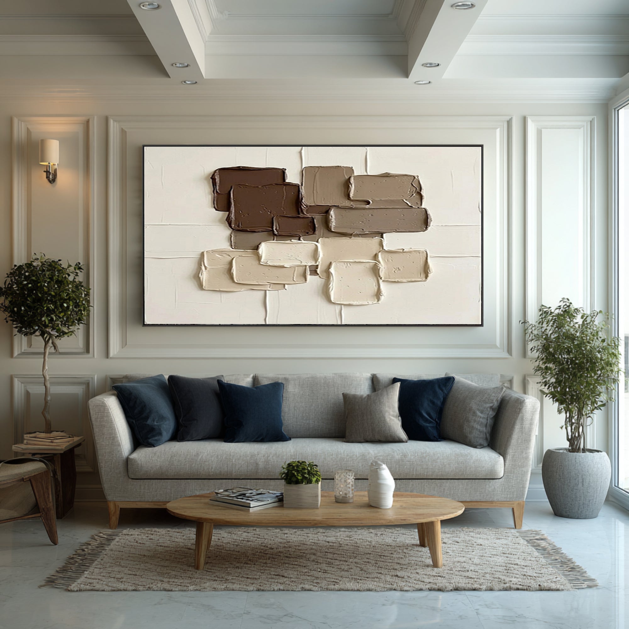 Large Contemporary Neutral Wall Art Geometric Texture Canvas Decor