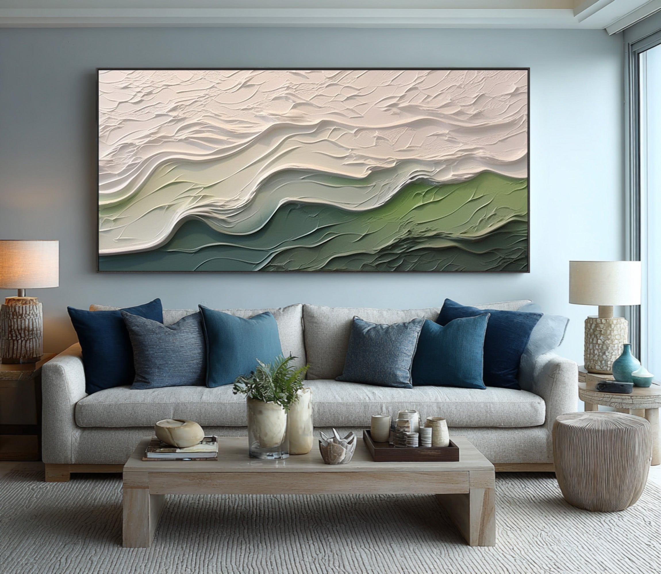 Contemporary Wall Art Green and White Abstract Piece #AG 094