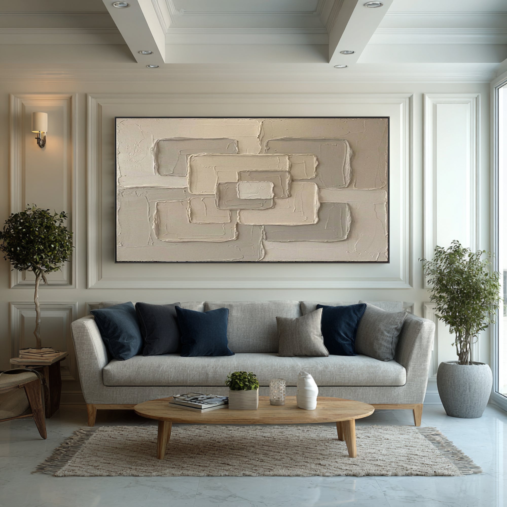 Large Neutral Abstract Texture Wall Art Hand Painted Modern Canvas