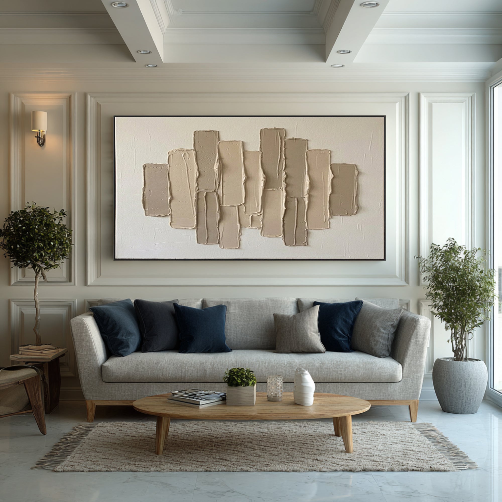 Large Skyline Inspired Textured Wall Art Neutral Contemporary Canvas