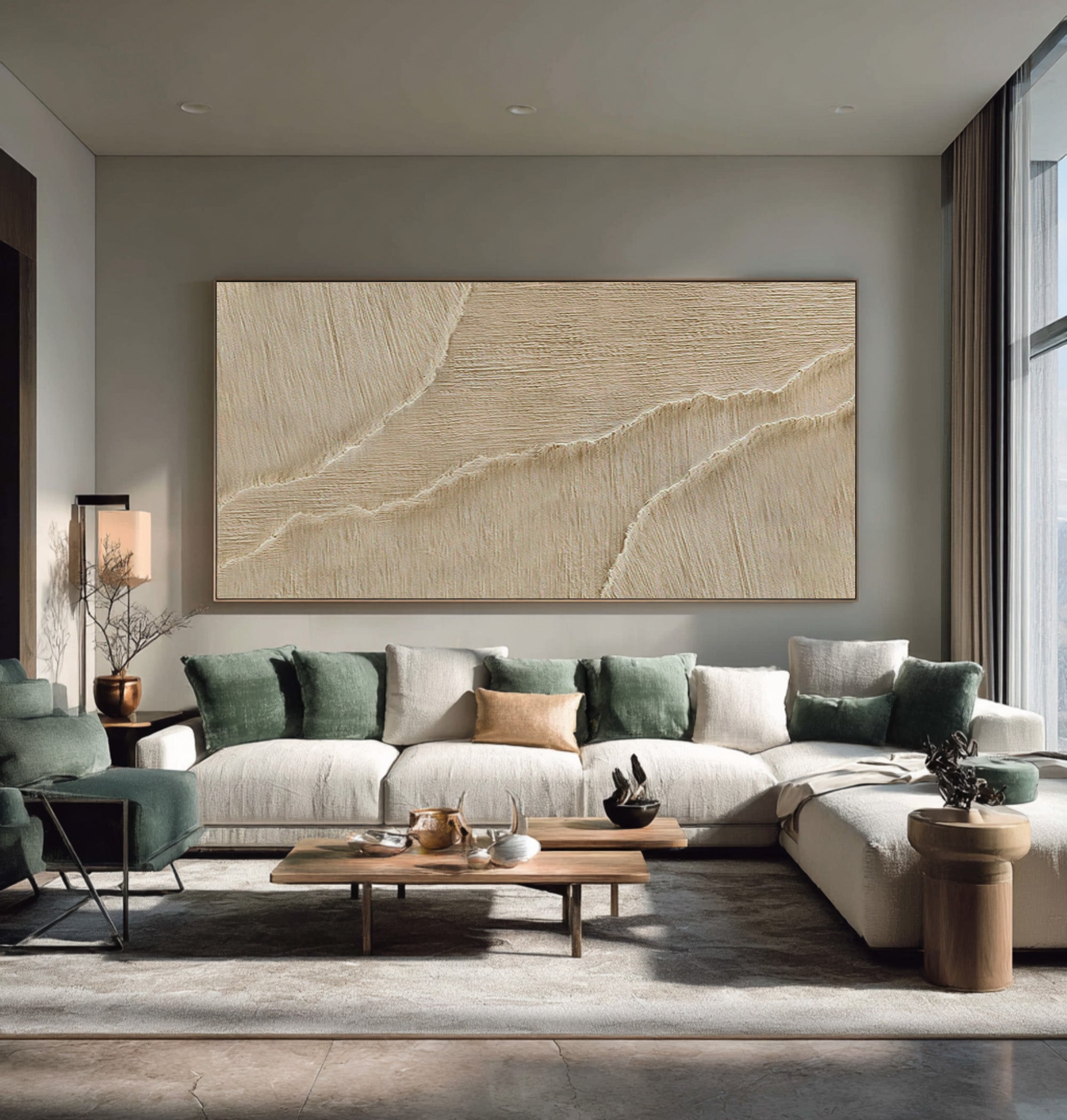 Minimalist Beige Impasto Painting - Ocean Ripple Canvas Art #AG 069
