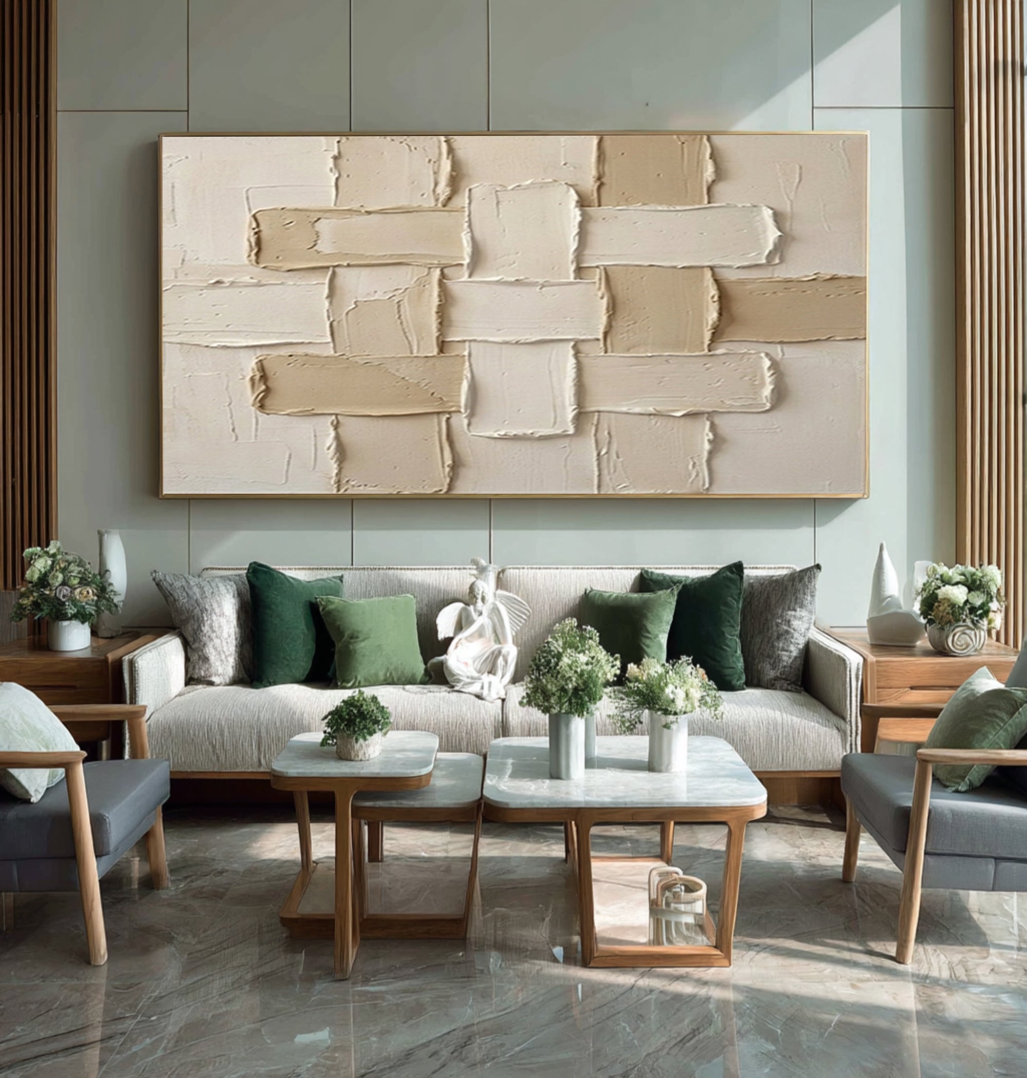 Large Beige Textured Abstract Wall Art Contemporary Neutral Decor