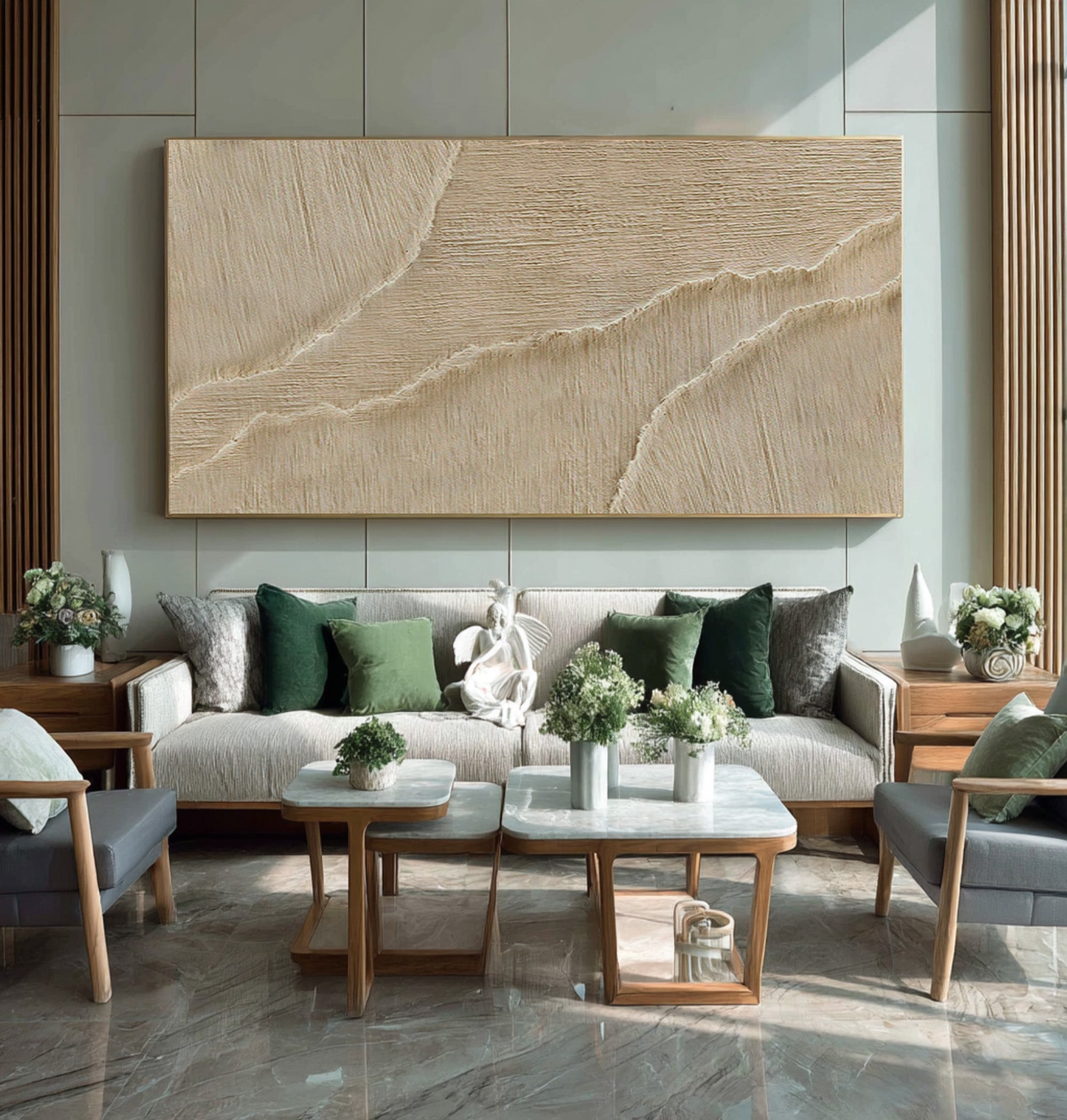 Minimalist Beige Impasto Painting - Ocean Ripple Canvas Art #AG 069