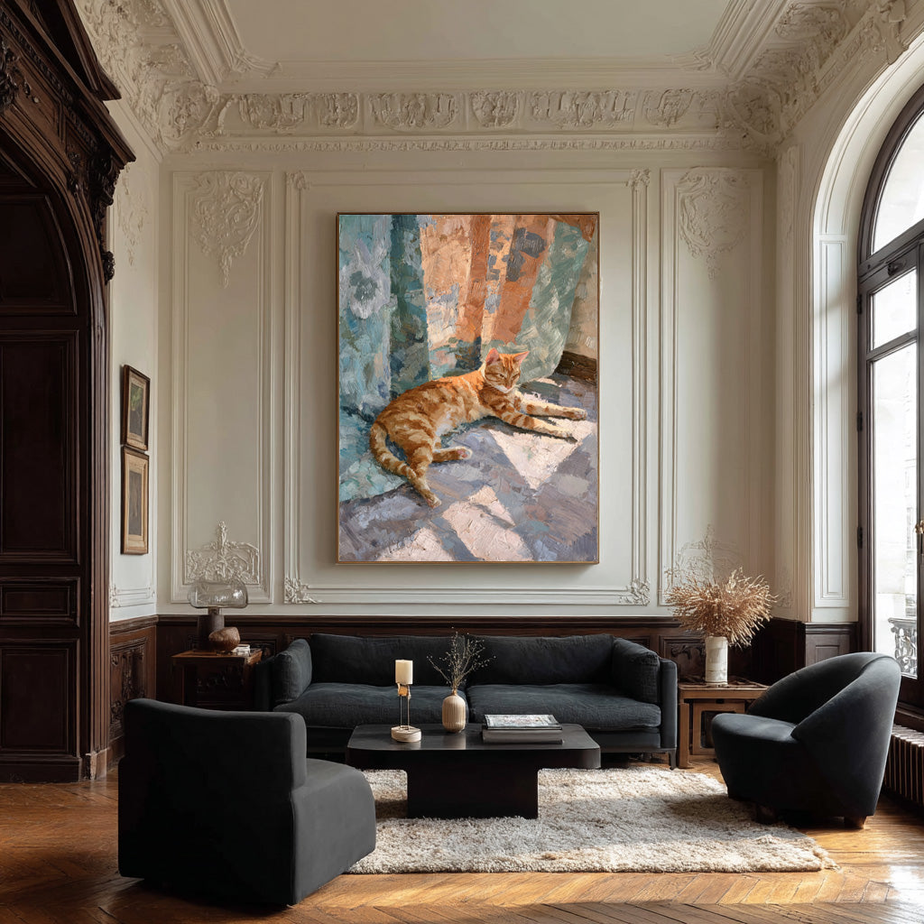 Cat in Sunlight Canvas - Modern Animal Painting #AG 055