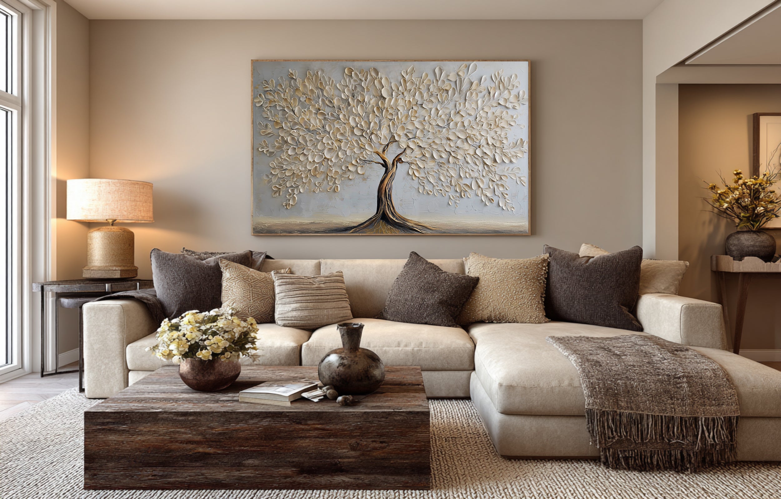 Elegant Textured Tree Painting - Ready to Hang Canvas Art #AG 067