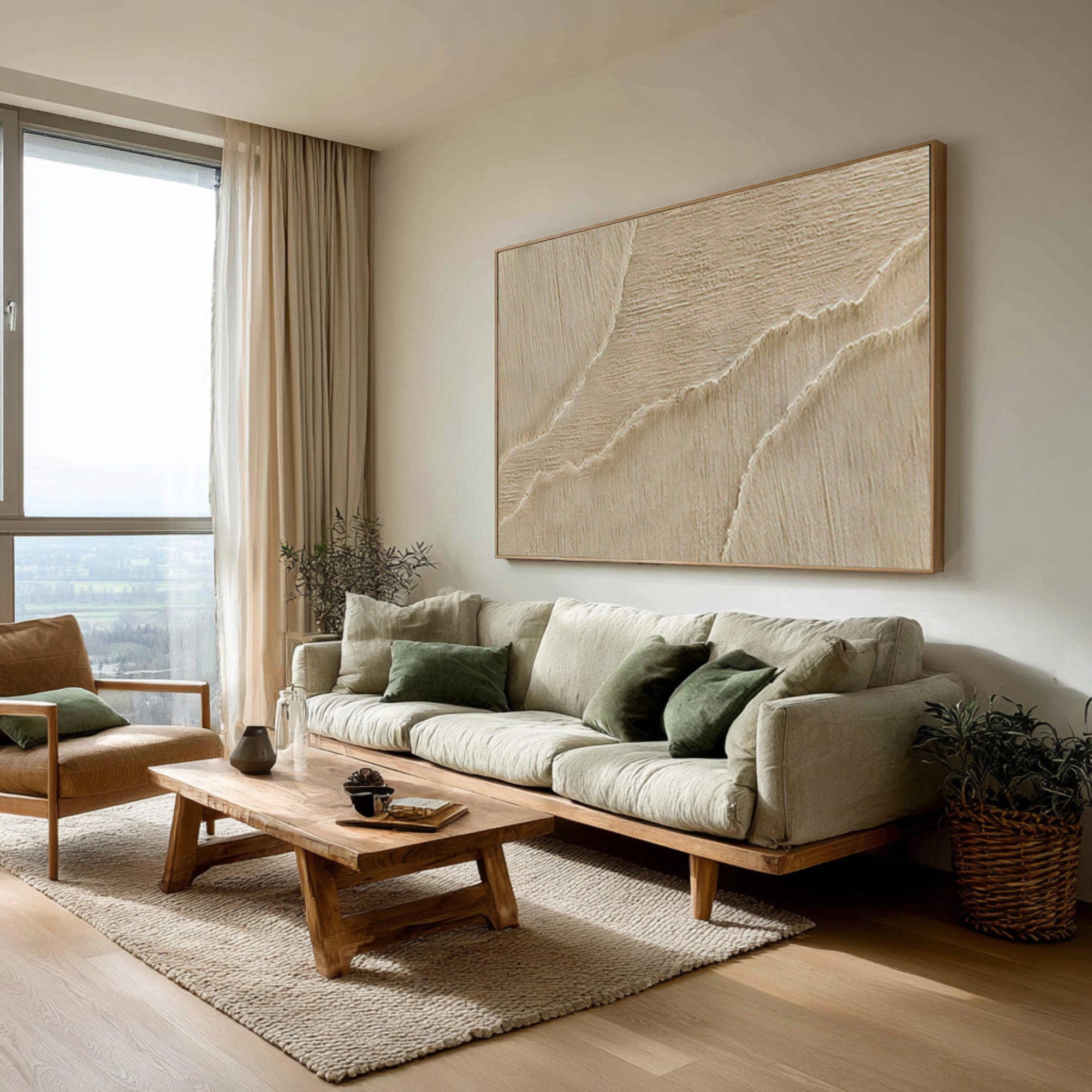 Minimalist Beige Impasto Painting - Ocean Ripple Canvas Art #AG 069