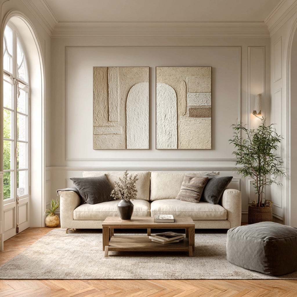 Minimalist Textured White Canvas Art Square Wall Decor #AG 043