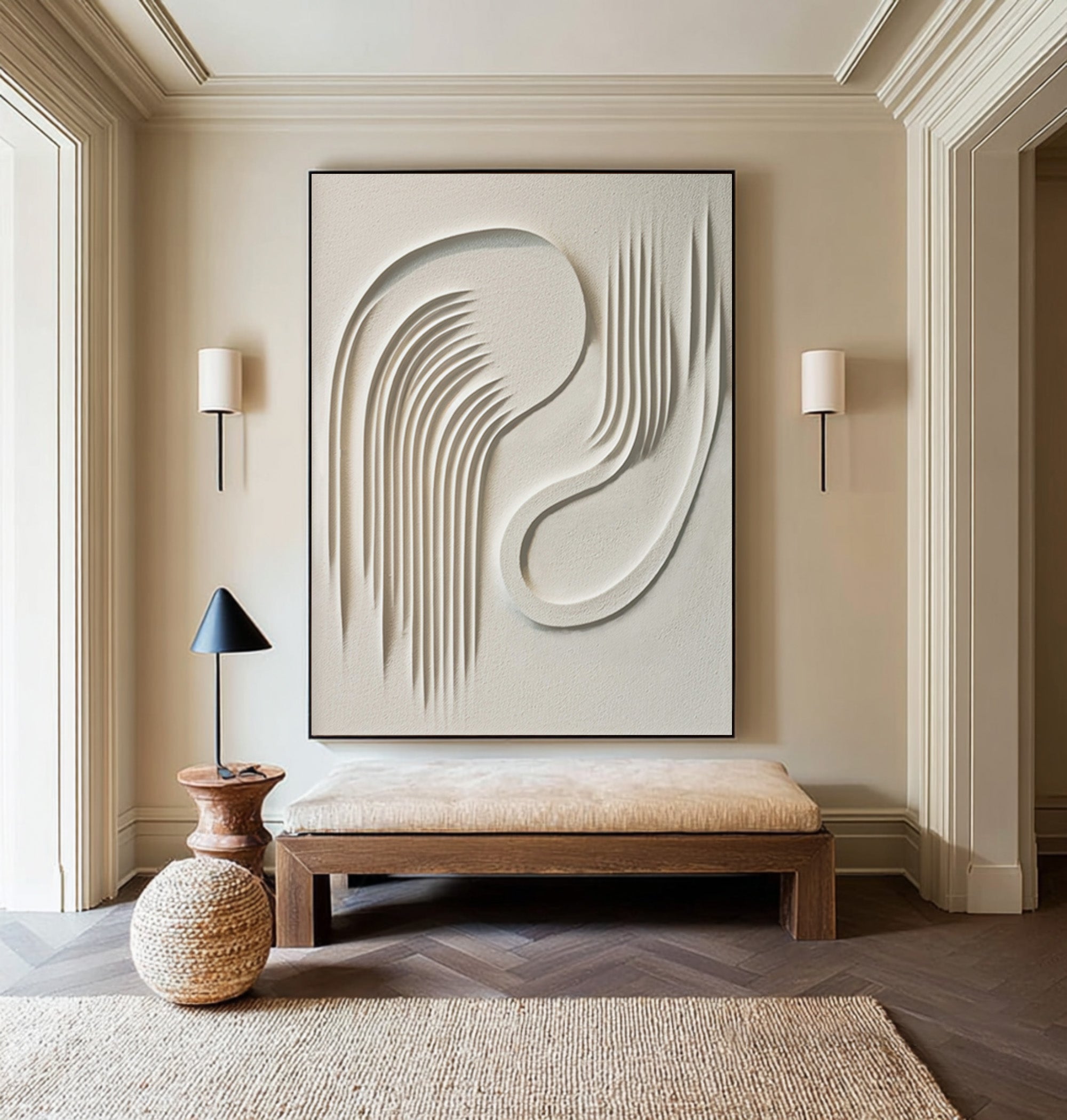Minimalist Modern Art 3D White Monochromatic Design #AG 095