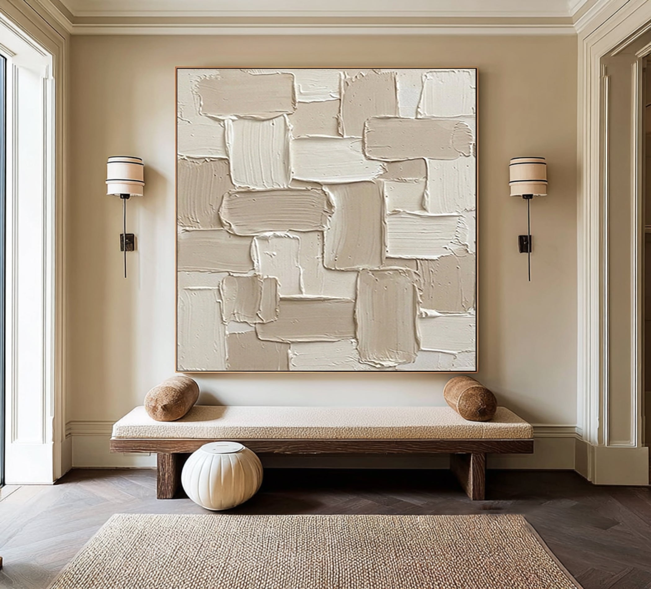 Large Abstract Textured Canvas Art Neutral Modern Wall Decor
