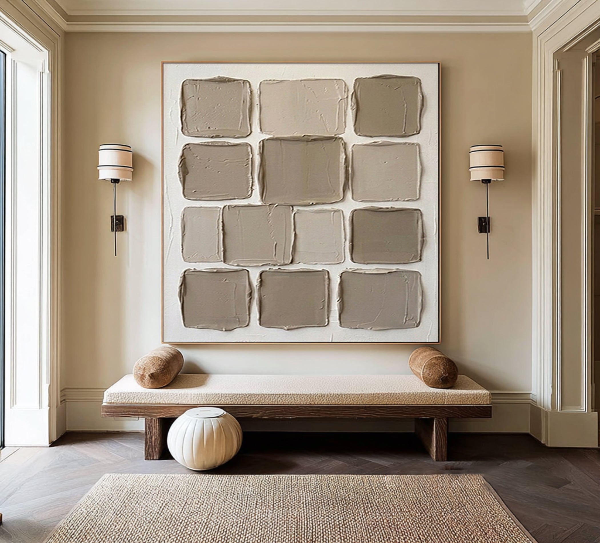 Large Neutral Abstract Canvas Wall Art Hand Painted Textured Decor