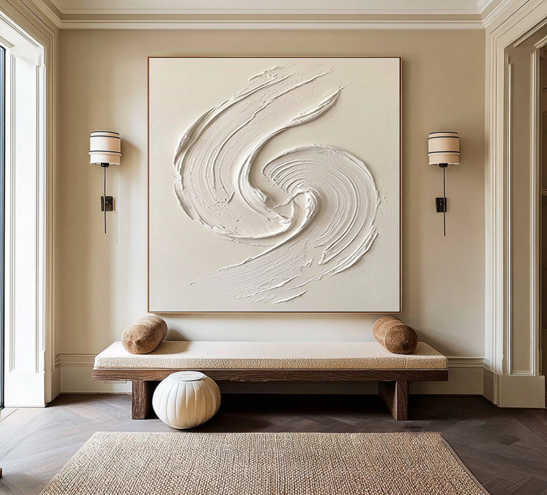Large Minimalist Textured Wall Art Hand Painted Ivory Abstract Canvas