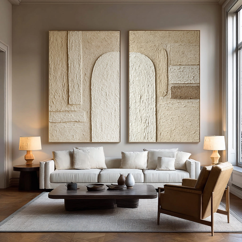 Minimalist Textured White Canvas Art Square Wall Decor #AG 043