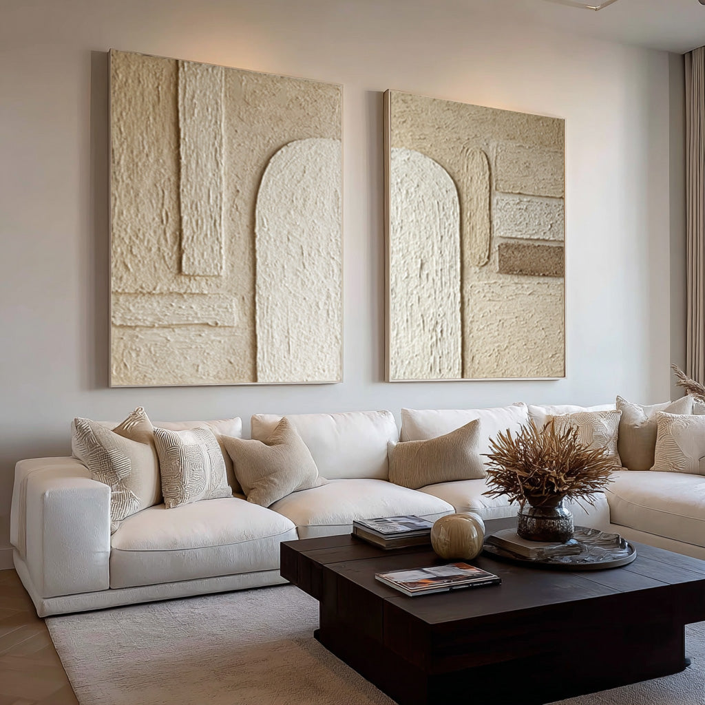 Minimalist Textured White Canvas Art Square Wall Decor #AG 043