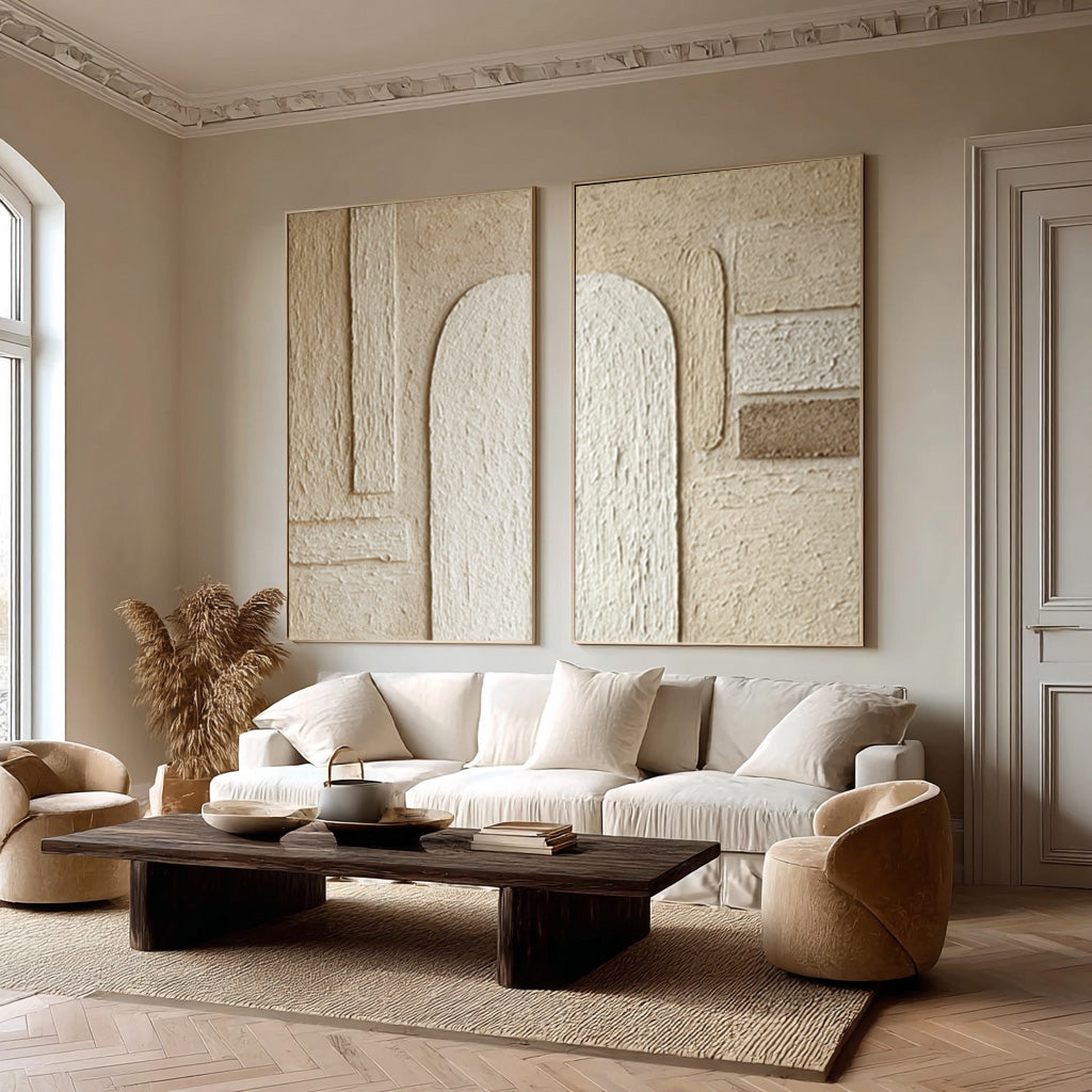 Minimalist Textured White Canvas Art Square Wall Decor #AG 043
