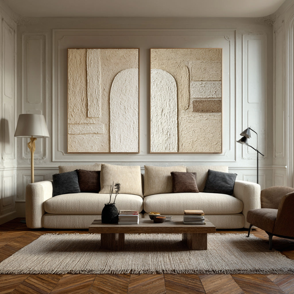 Minimalist Textured White Canvas Art Square Wall Decor #AG 043