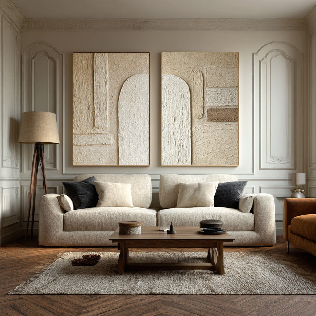 Minimalist Textured White Canvas Art Square Wall Decor #AG 043
