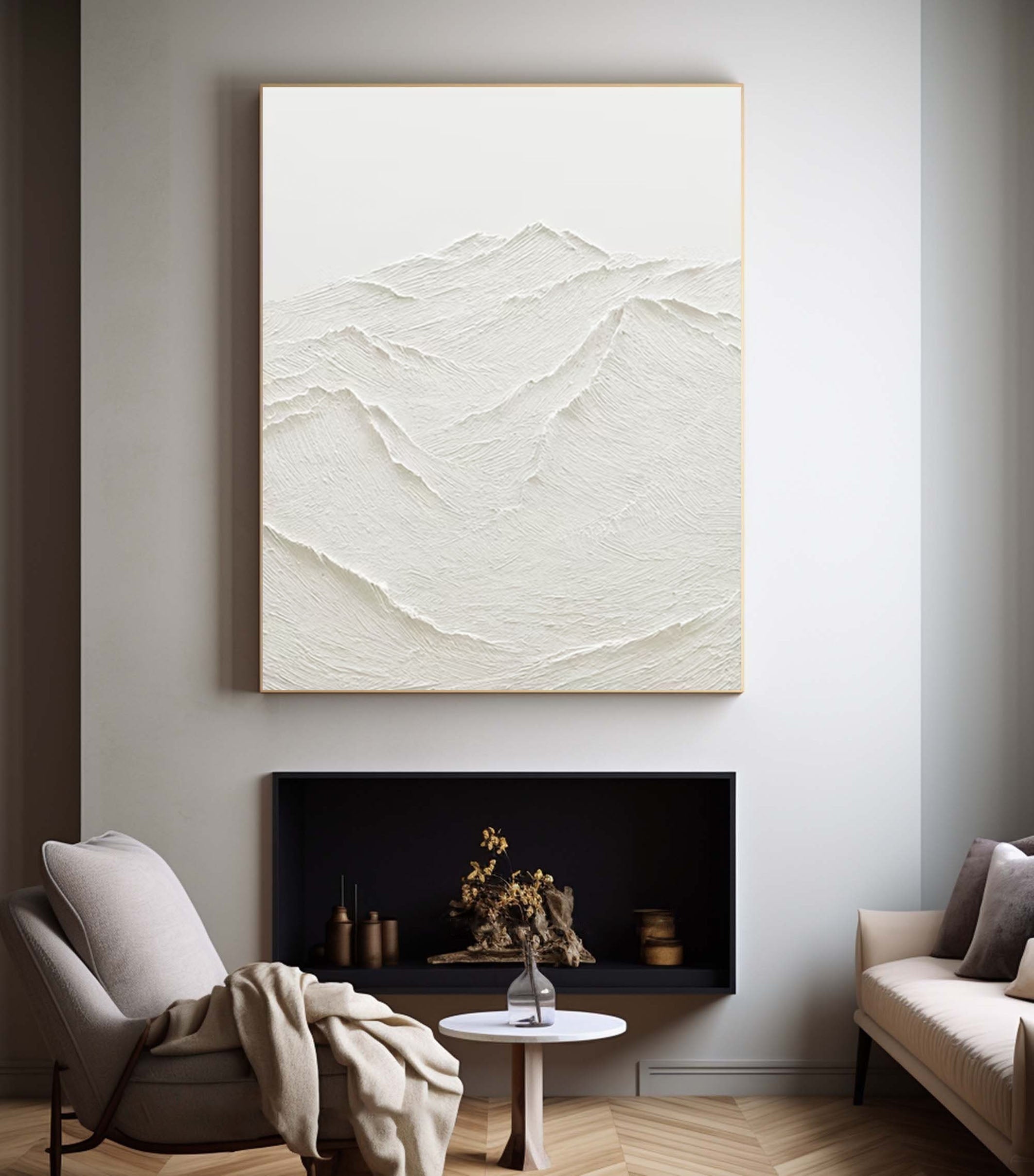 White Minimalist Mountain Painting Abstract Art Room Decor #MM165