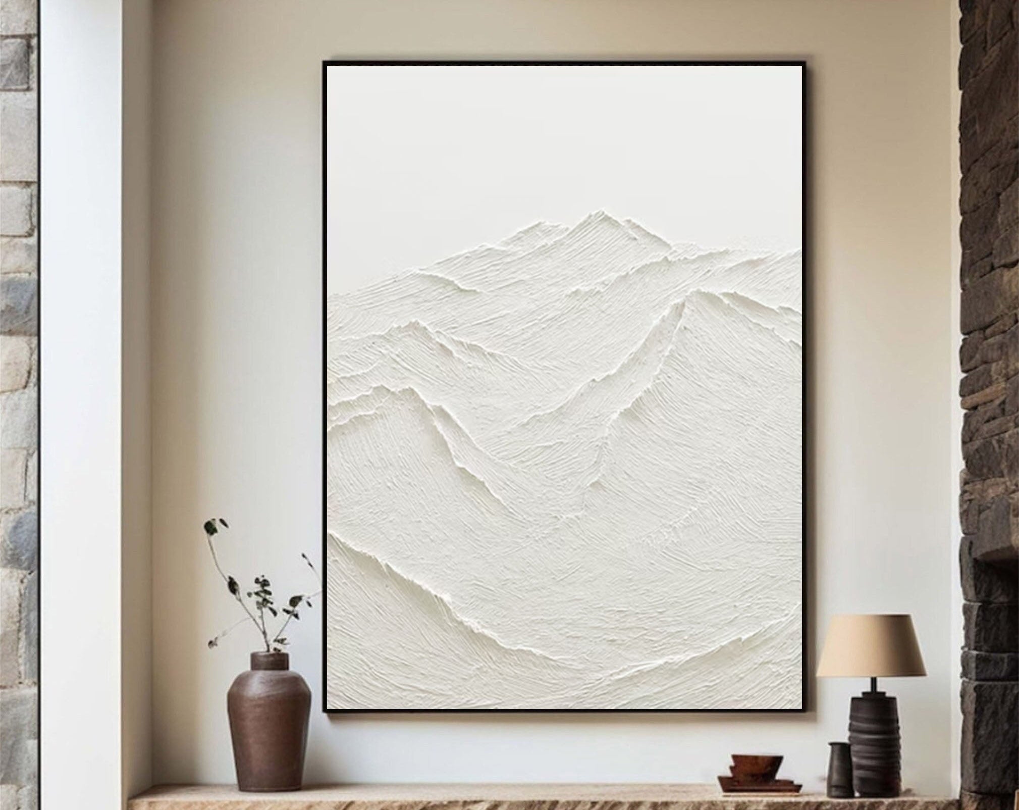 White Minimalist Mountain Painting Abstract Art Room Decor #MM165