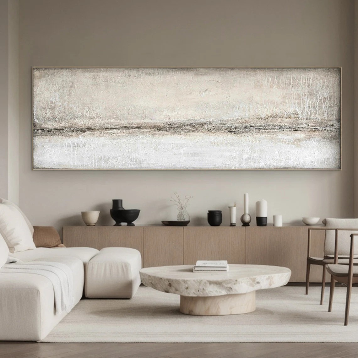 Large Minimalist Abstract Subtle Horizon Line Wall Art #MM213