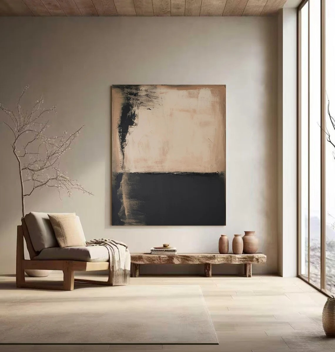 Contrasting Minimalist Textured Abstract Modern Wall Art #MM248